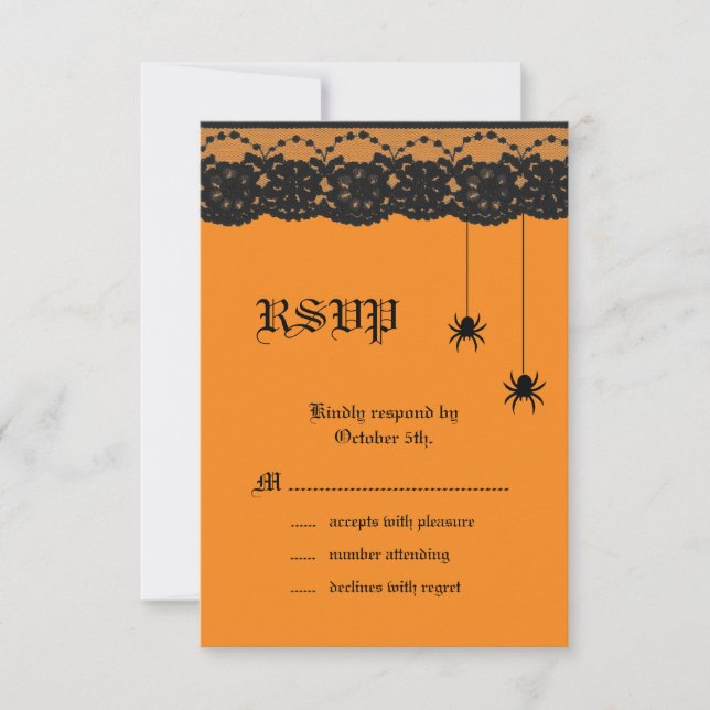 Orange Spiders and Lace RSVP Card (Front)