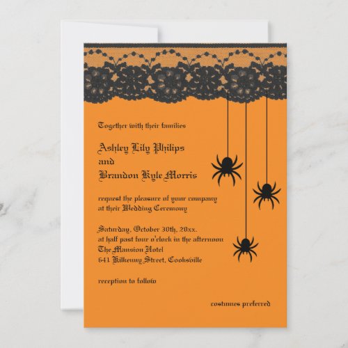 Orange Spiders and Lace Wedding Invitation