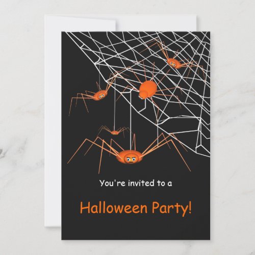 Orange Spiders Kids Halloween Party Invitation