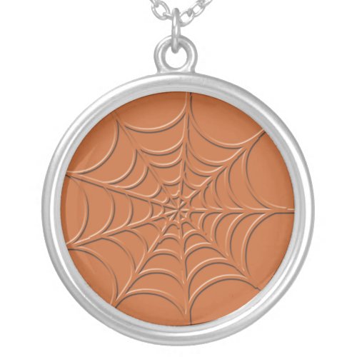 Orange Spiderweb Silver Necklace