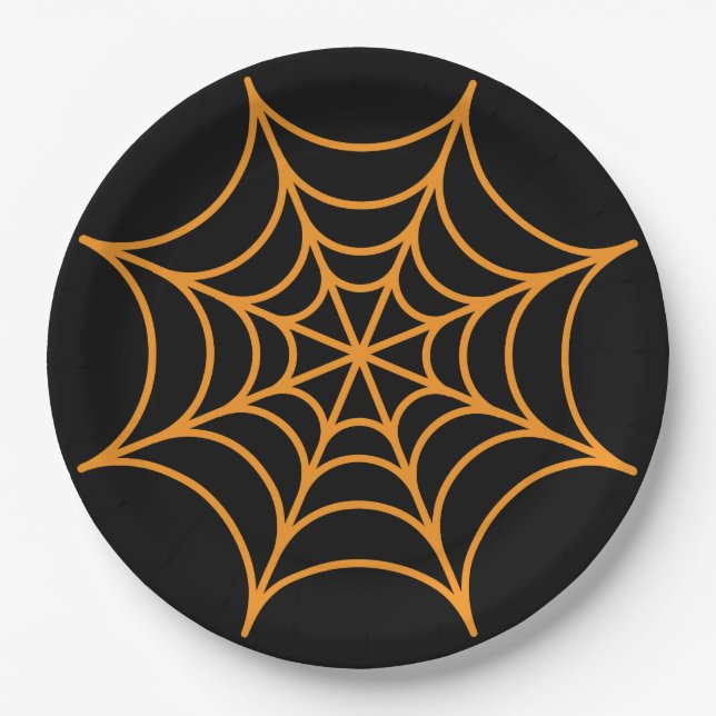 Orange spiderweb with black background  paper plates (Front)