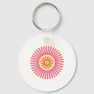 Orange Spiral Sunburst Abstract Geometric Design Keychain