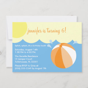 Orange Splish Splash Birthday Pool Party Invitation