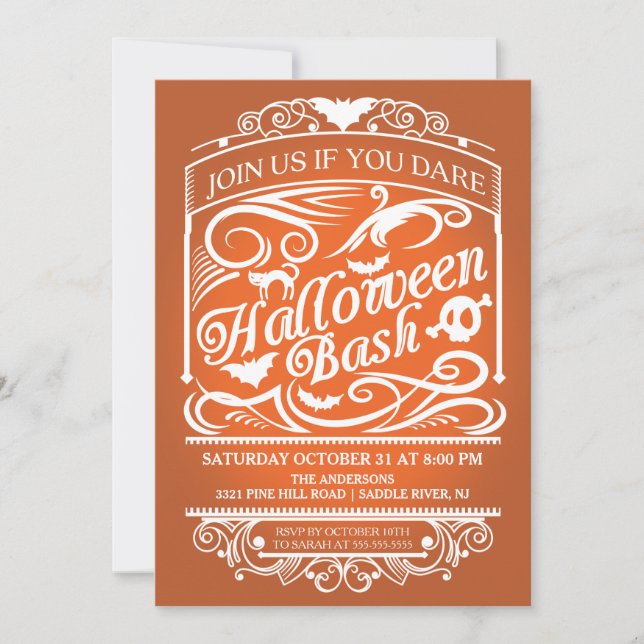 Orange Spooky Gothic Halloween Invitation (Front)
