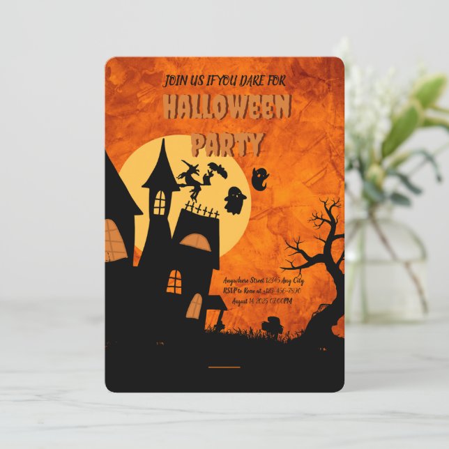 Orange Spooky Halloween Party Invitation (Standing Front)