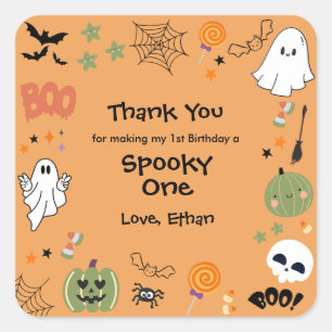 Orange Spooky One Cute Halloween 1st Birthday  Square Sticker