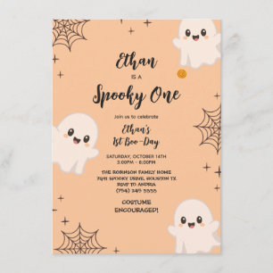 Orange Spooky One CuteGhost Halloween 1st Birthday Invitation