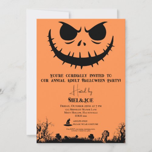 Orange Spooky Scarecrow Adult Halloween Party  Invitation