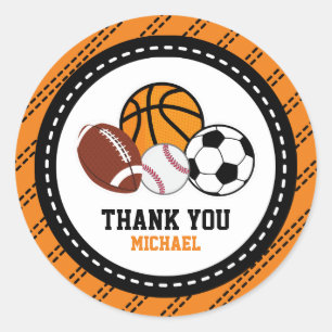 Orange Sport All Star Party Thank You Favor Tag