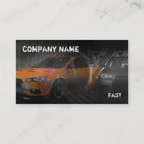orange sport car in garage business card