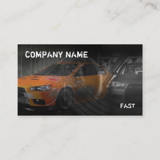 Customizable orange sport car in garage business cards