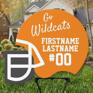 Orange Sports Football Mascot Name Number Helmet Sign