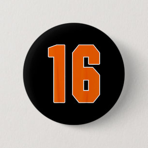 Orange Sports Number 16 Jersey Uniform Player Fan  Button