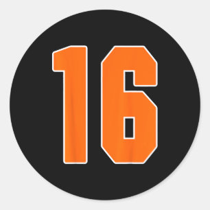 Orange Sports Number 16 Jersey Uniform Player Fan  Classic Round Sticker