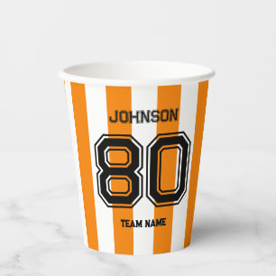 Orange Sports Team Custom Name Number Team Gameday Paper Cups