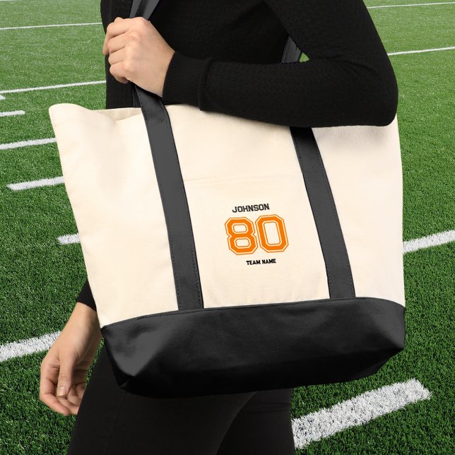 Orange Sports Team Custom Name Player Number Team  Tote Bag (Creator Uploaded)