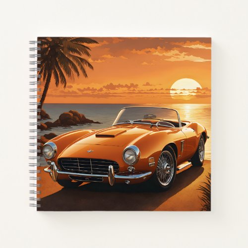 Orange Sportscar Sunset Tropical Beach Notebook