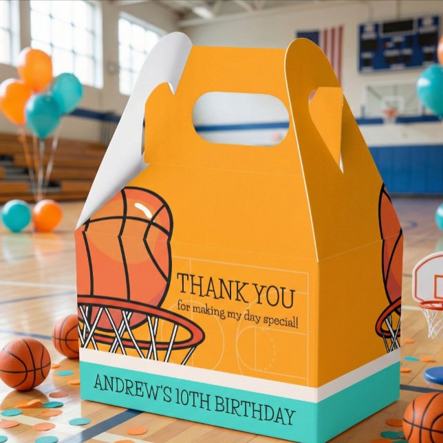 Orange Sporty Basketball Thank You Kids Birthday Favor Boxes (Creator Uploaded)