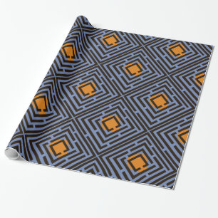 Orange Spot Black Maze Pattern on Custom Color Wrapping Paper