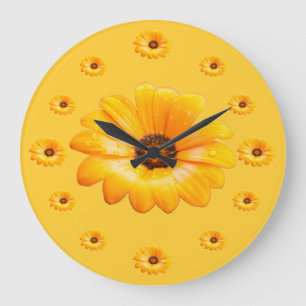 Orange Spring Flash African Daisy Photographs Large Clock