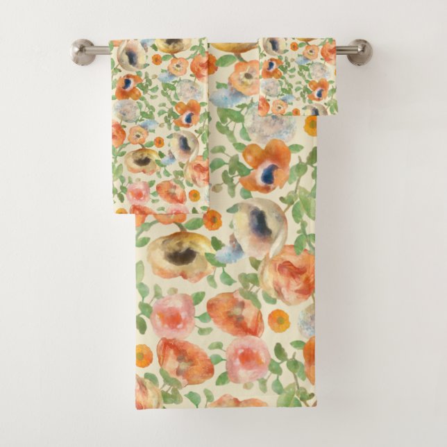 Orange Spring Flowers Bath Towel Set (Insitu)