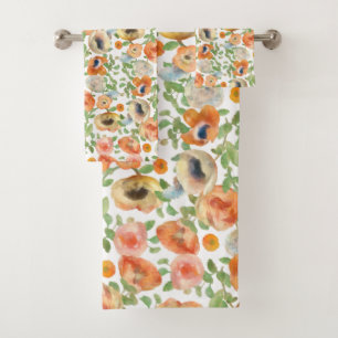 Orange Spring Flowers Bath Towel Set