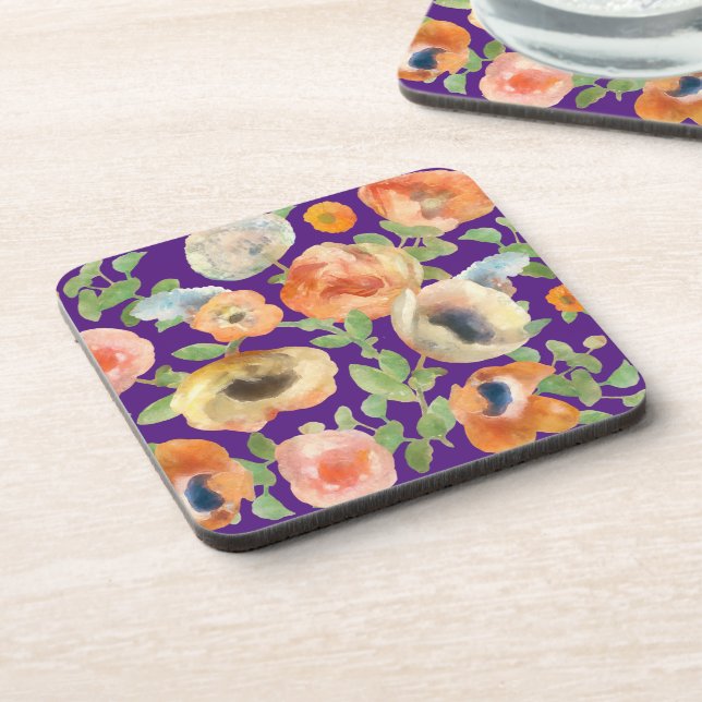 Orange Spring Flowers Beverage Coaster (Left Side)