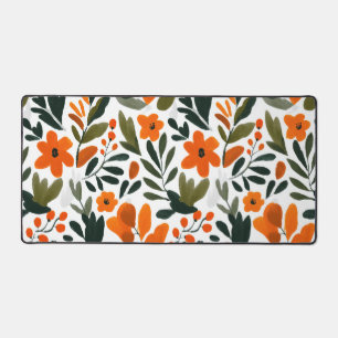 Orange Spring Flowers Botanical Pattern Floral Desk Mat