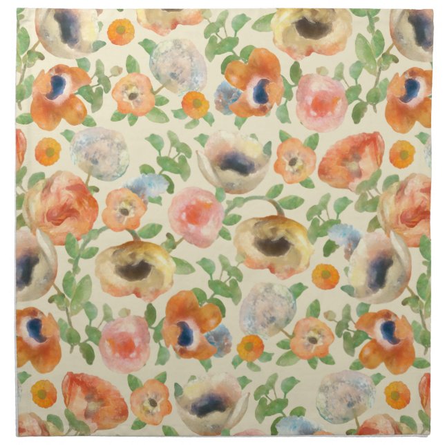 Orange Spring Flowers Cloth Napkin (Front)