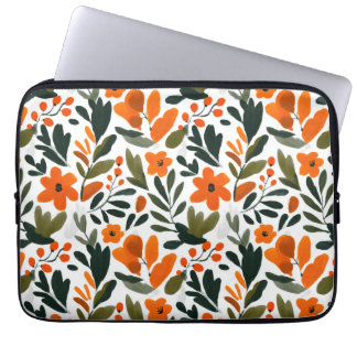 Orange Spring Flowers Elegant Chic Floral Pattern Laptop Sleeve