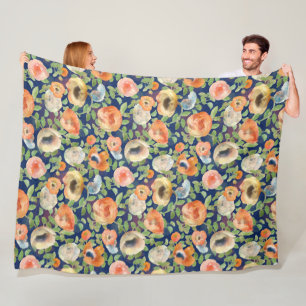 Orange Spring Flowers Fleece Blanket