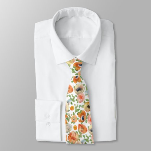 Orange Spring Flowers Neck Tie