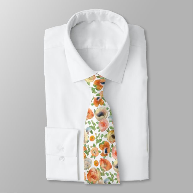 Orange Spring Flowers Neck Tie (Tied)