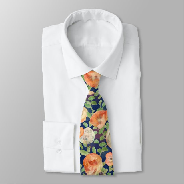 Orange Spring Flowers Neck Tie (Tied)