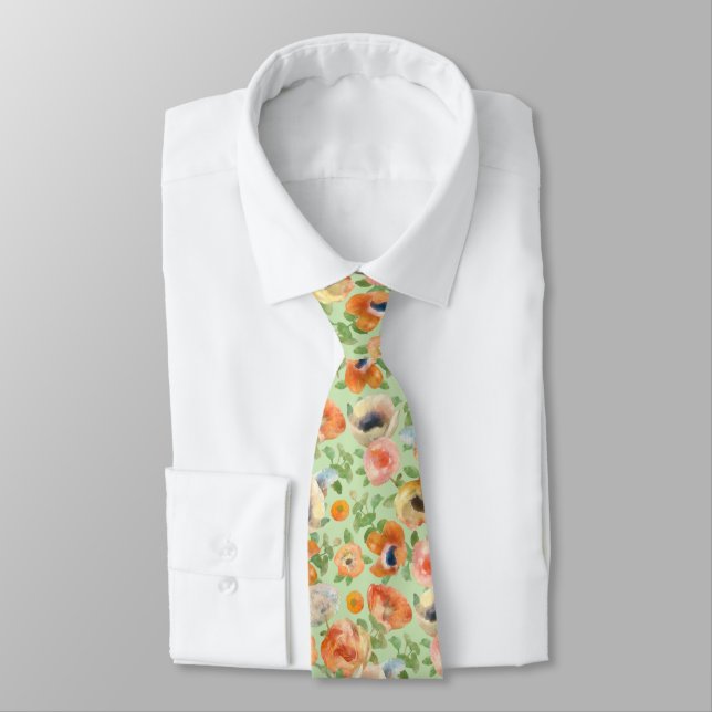 Orange Spring Flowers Neck Tie (Tied)