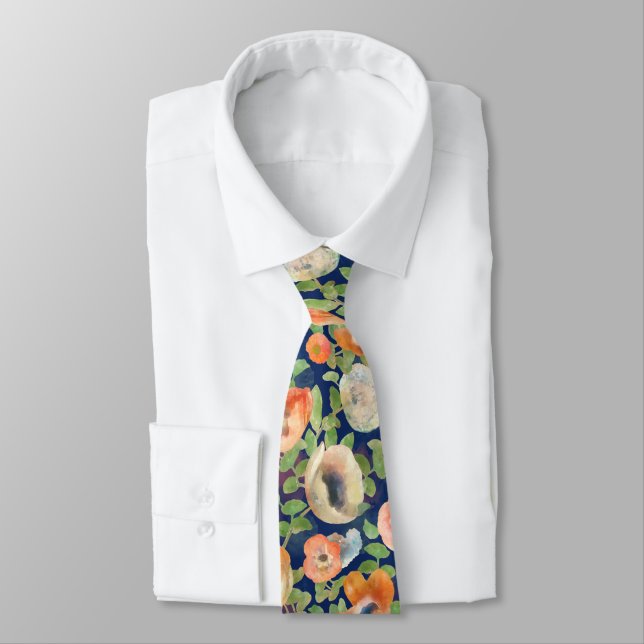 Orange Spring Flowers Neck Tie (Tied)