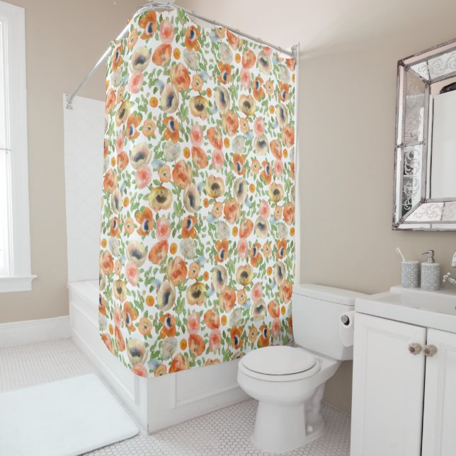 Orange Spring Flowers Shower Curtain (In Situ)