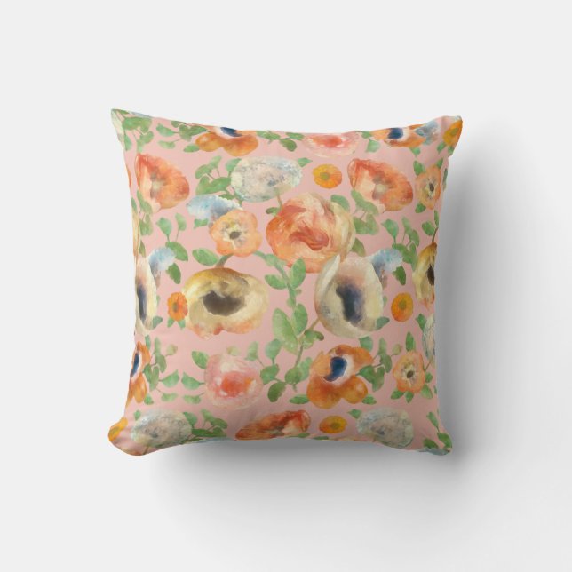 Orange Spring Flowers Throw Pillow (Front)