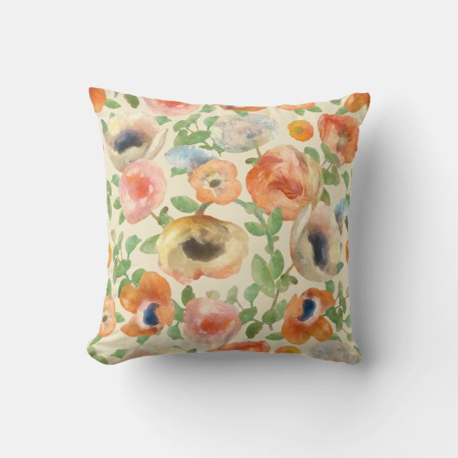 Orange Spring Flowers Throw Pillow (Front)