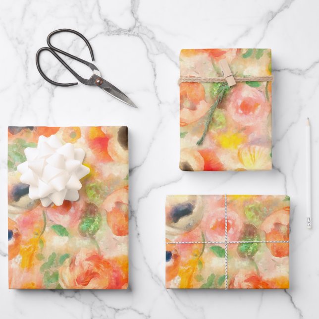 Orange Spring Flowers Wrapping Paper Sheets (Front)