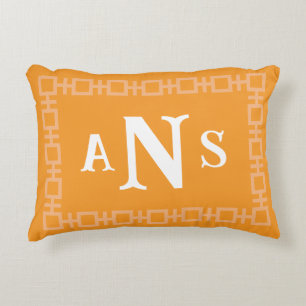Orange Square Greek Key Monogram Accent Pillow