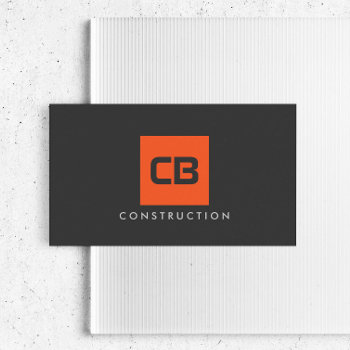 Orange Square Monogram Construction  Electrical Business Card by 1201am at Zazzle