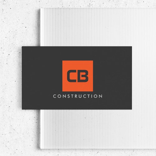 Orange Square Monogram Construction Electrical Business Card