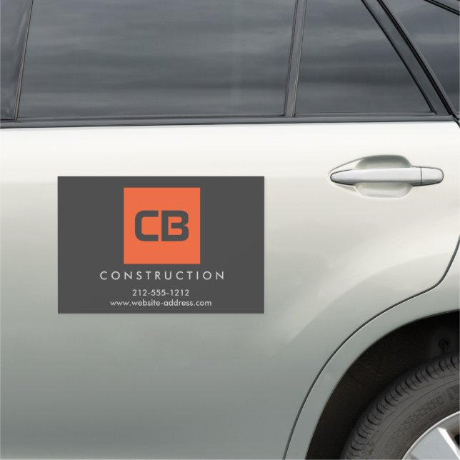 Orange Square Monogram Construction, Electrical Car Magnet (In Situ)