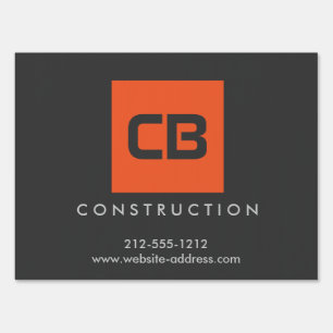 Orange Square Monogram Construction, Electrical Sign