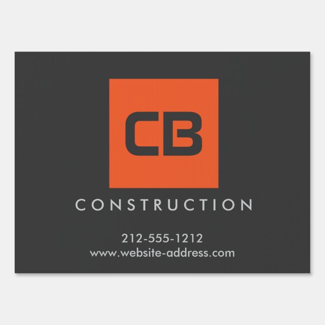Orange Square Monogram Construction, Electrical Sign (Front)