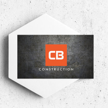 Orange Square Monogram Grunge Metal Construction Business Card by 1201am at Zazzle