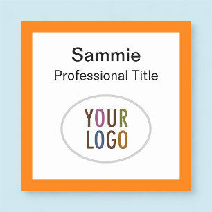 Orange Square Name Tag Custom Logo Magnetic or Pin