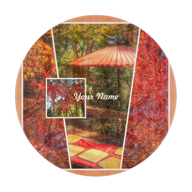 Orange Square Photo Fall Template Autumn Leaves Cutting Board (Front)