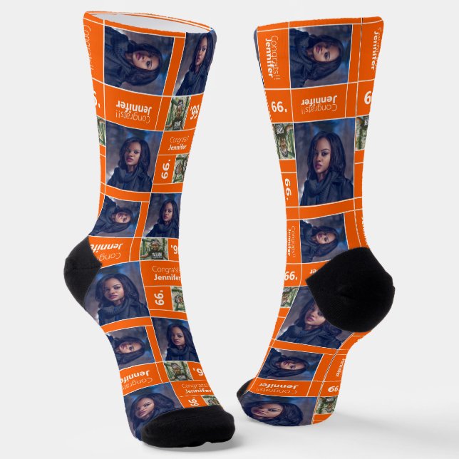 Orange Square Photo Graduation Class Year Socks (Angled)